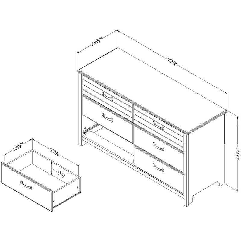 Pemberly Row Traditional 6 Drawer Kids Double Dresser in Fall Oak