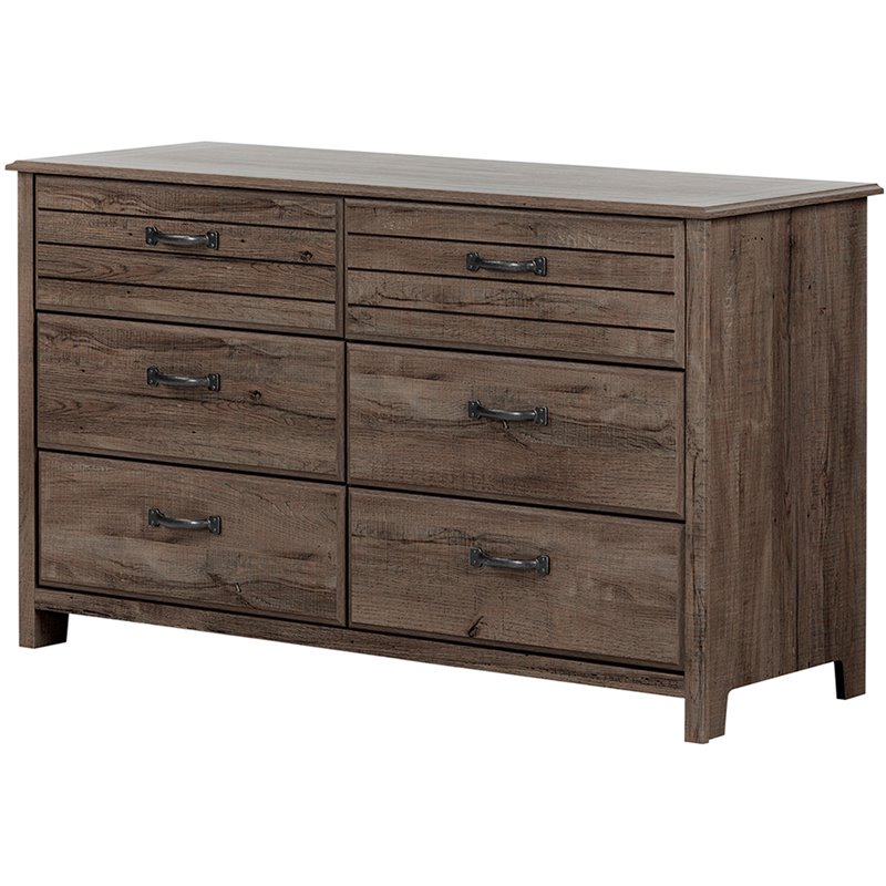 Pemberly Row Traditional 6 Drawer Kids Double Dresser in Fall Oak