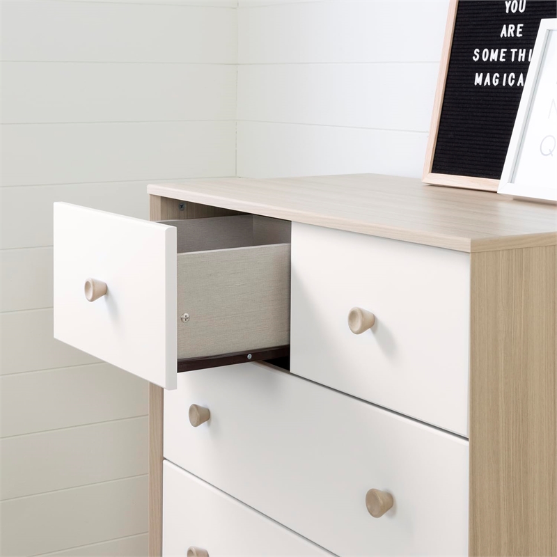 Pemberly Row Traditional 5-Drawer Chest in Soft Elm and Pure White