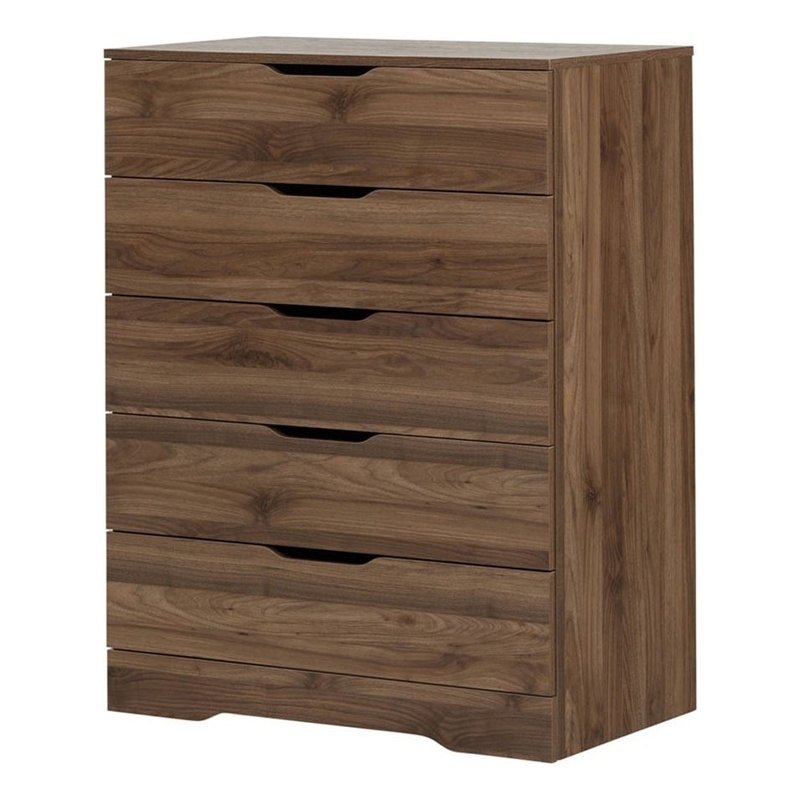 Pemberly Row Traditional 5-Drawer Wood Indoor Chest in Natural Walnut