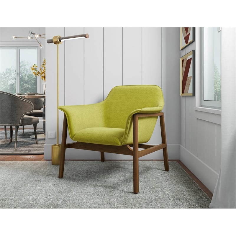 Pemberly Row Modern Fabric Upholstered Accent Chair in Green/Walnut