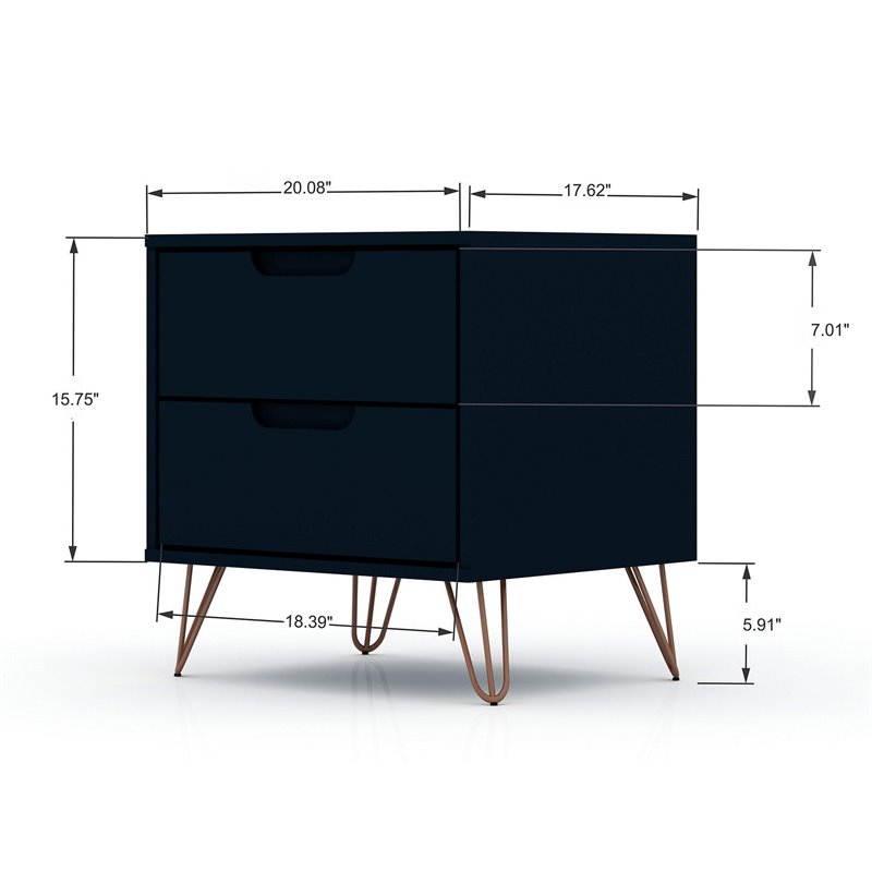 Pemberly Row 2-Drawer Contemporary Wood Nightstand in Blue (Set of 2)