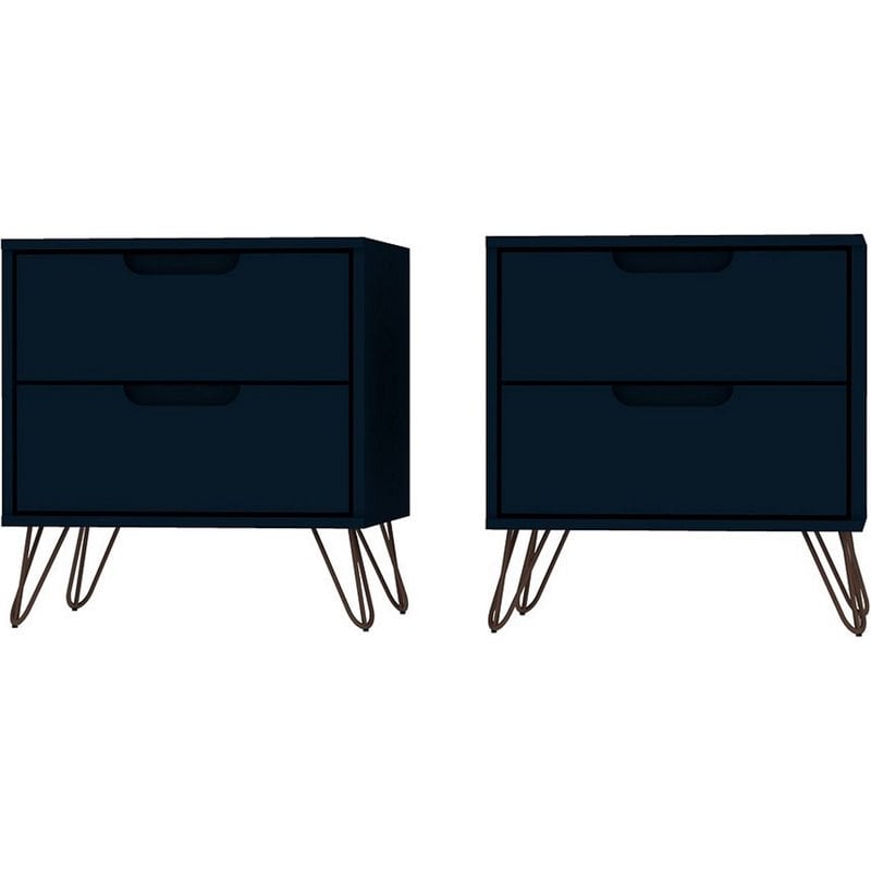 Pemberly Row 2-Drawer Contemporary Wood Nightstand in Blue (Set of 2)