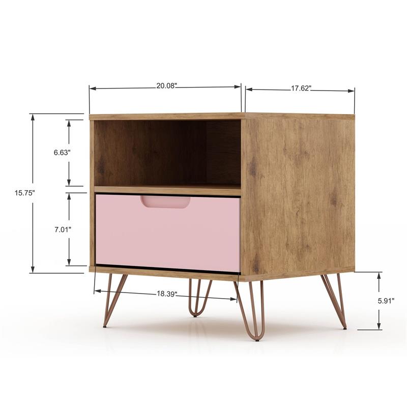 Pemberly Row Transitional Engineered Wood Nightstand in Natural/Rose Pink