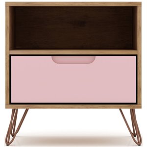 pemberly row wood mid century modern glam nightstand in nature & rose pink