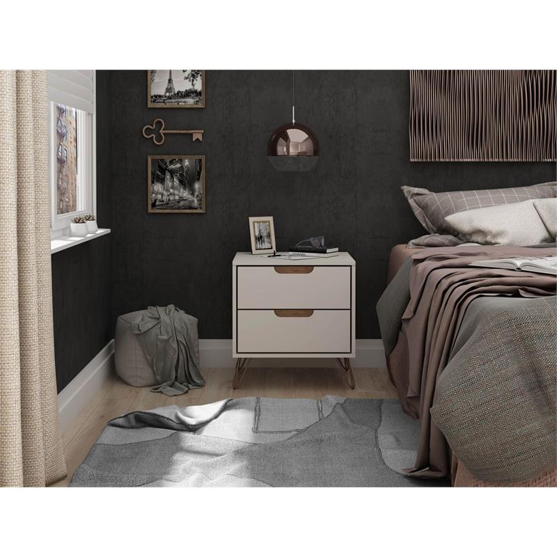 Pemberly Row Mid-Century Engineered Wood Nightstand in Off White/Natural