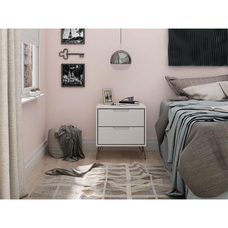 Pemberly Row 2-Drawer Mid-Century Engineered Wood Nightstand in White