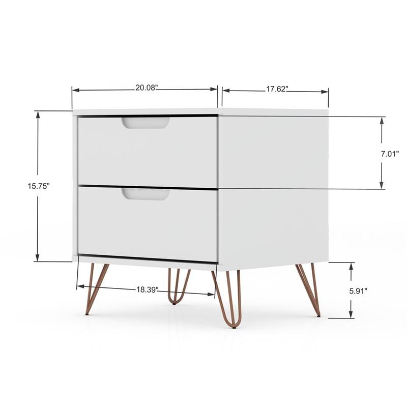 Pemberly Row 2-Drawer Mid-Century Engineered Wood Nightstand in White