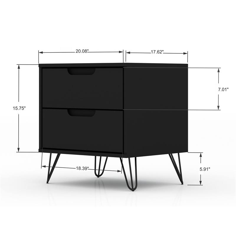 Pemberly Row 2-Drawer Mid-Century Engineered Wood Nightstand in Black