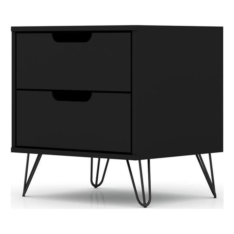 Pemberly Row 2-Drawer Mid-Century Engineered Wood Nightstand in Black