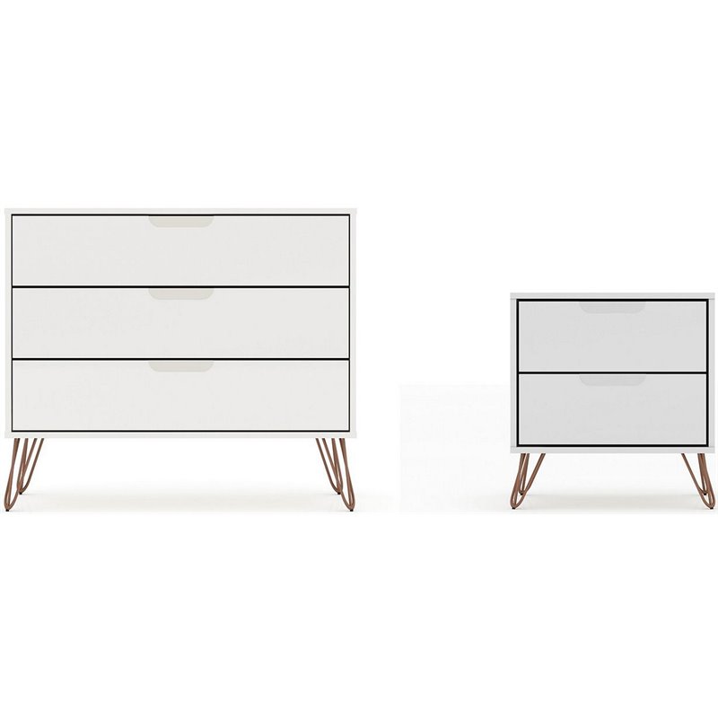 Pemberly Row 3 & 2-Drawer Mid-Century Wood Dresser and Nightstand in White