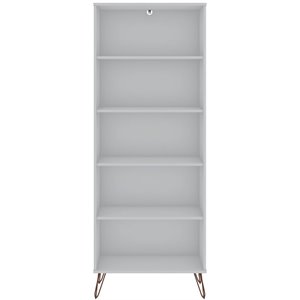 pemberly row mid-century modern wood bookcase with 5 shelves in white