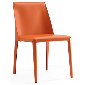 Pemberly Row Mid-Century Modern Leather 2 PC Dining Chair Set in Coral Orange