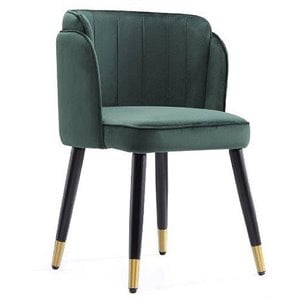 Pemberly Row 18.9&quot Contemporary Velvet & Wood Dining Chair in Hunter Green/Black