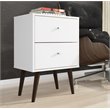 Pemberly Row 2-Drawer Mid-Century Solid Wood End Table in White/Brown