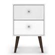 Pemberly Row 2-Drawer Mid-Century Solid Wood End Table in White/Brown