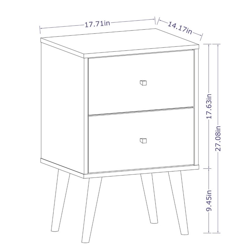 Pemberly Row 2-Drawer Mid-Century Solid Wood End Table in White/Brown