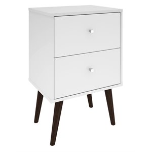 Pemberly Row Mid-Century Modern Wood 2 Drawer End Table in White