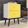 Pemberly Row 2-Drawer Mid-Century Solid Wood End Table in White/Yellow
