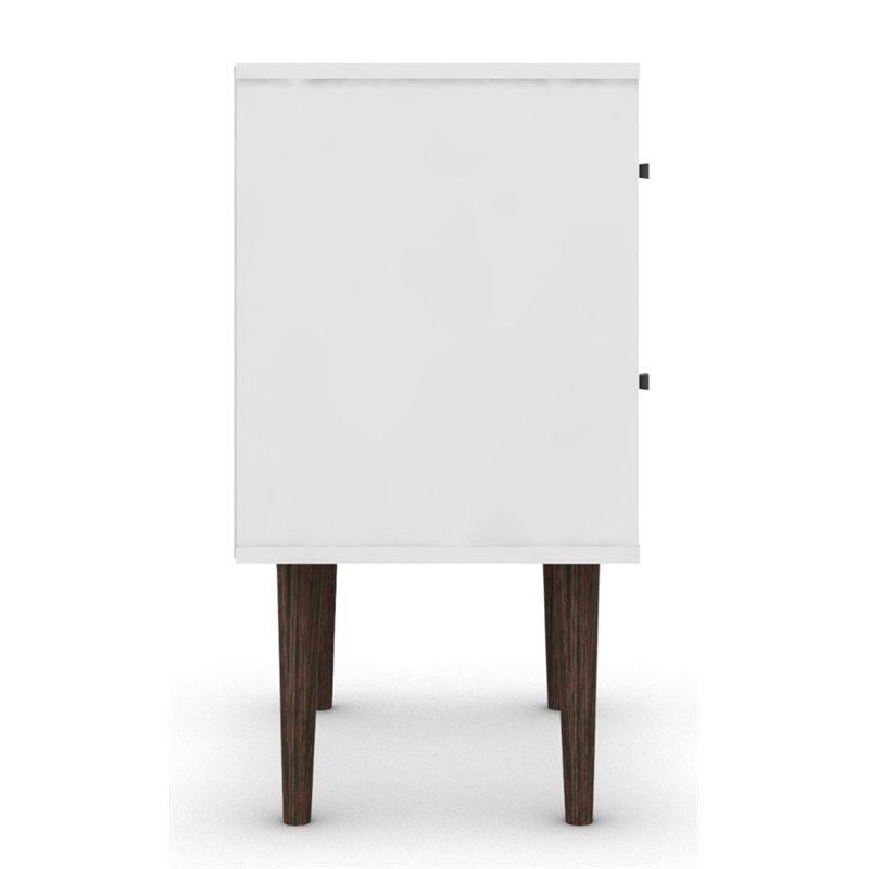 Pemberly Row 2-Drawer Mid-Century Solid Wood End Table in White/Yellow