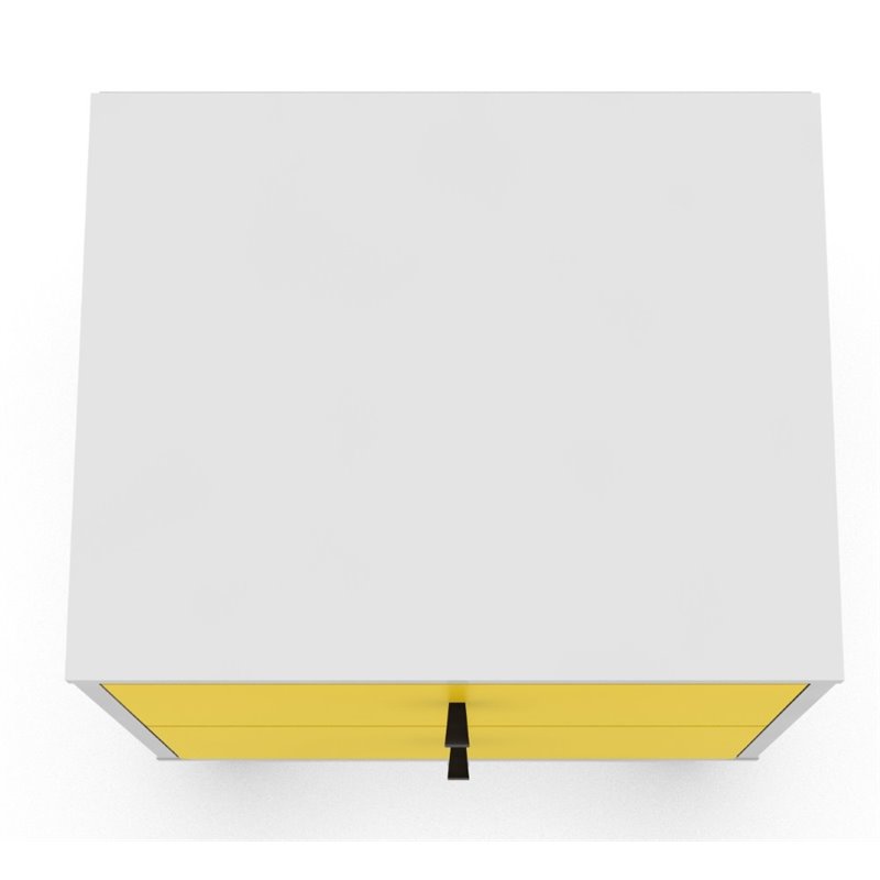 Pemberly Row 2-Drawer Mid-Century Solid Wood End Table in White/Yellow