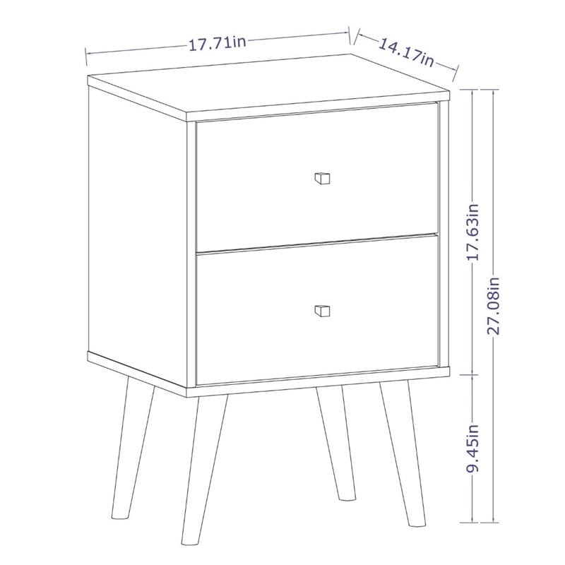 Pemberly Row 2-Drawer Mid-Century Solid Wood End Table in White/Yellow