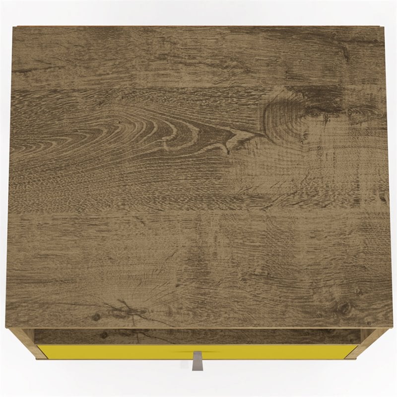 Pemberly Row 1-Drawer Transitional Solid Wood Nightstand in Yellow/Rustic Brown