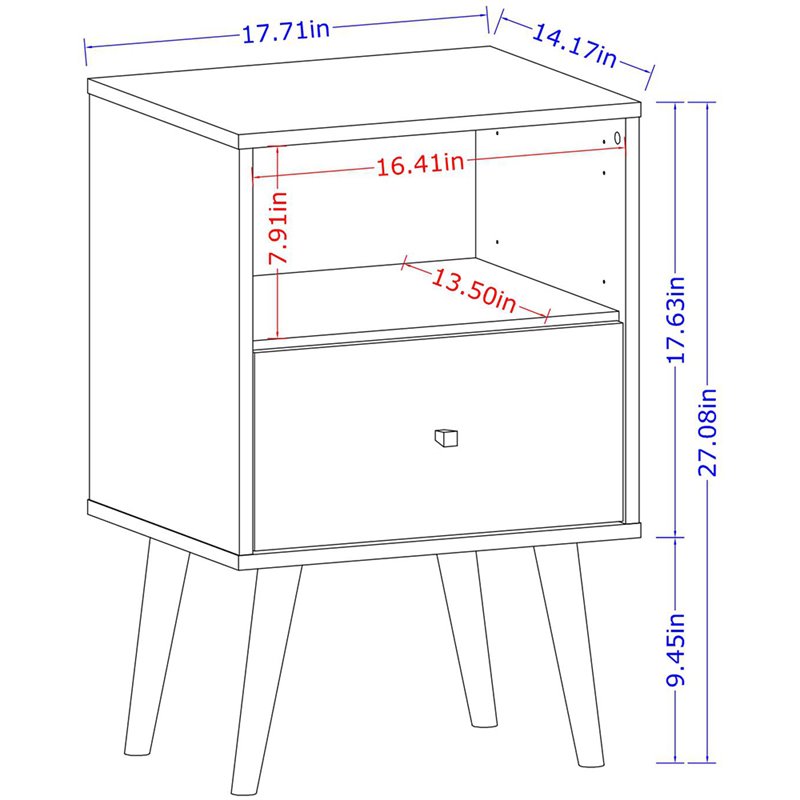 Pemberly Row 1-Drawer Transitional Solid Wood Nightstand in Yellow/Rustic Brown