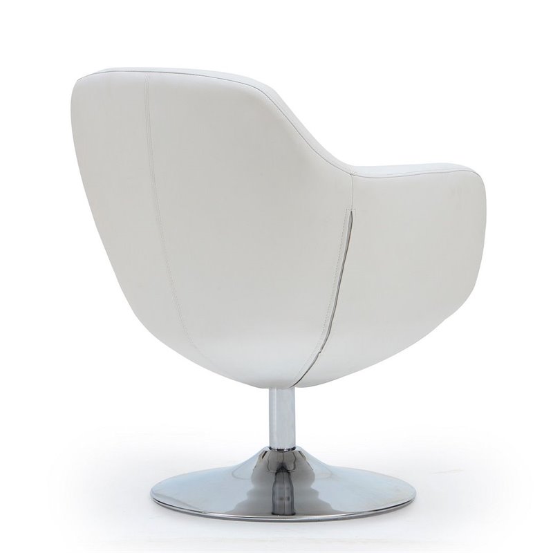 Pemberly Row Contemporary Faux Leather Swivel Accent Chair in White