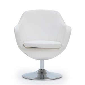 Pemberly Row Mid-Century Modern Faux Leather Swivel Accent Chair in White