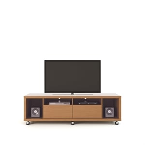 Pemberly Row Wood 71&quot TV Stand with Casters in Maple Cream & Off White