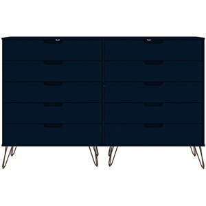 Pemberly Row Wood Double Tall 10-Drawer Dresser in Tatiana Midnight Blue