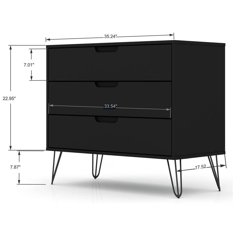 Pemberly Row 3-Drawer Mid-Century Wood Dresser with Metal Legs in Black