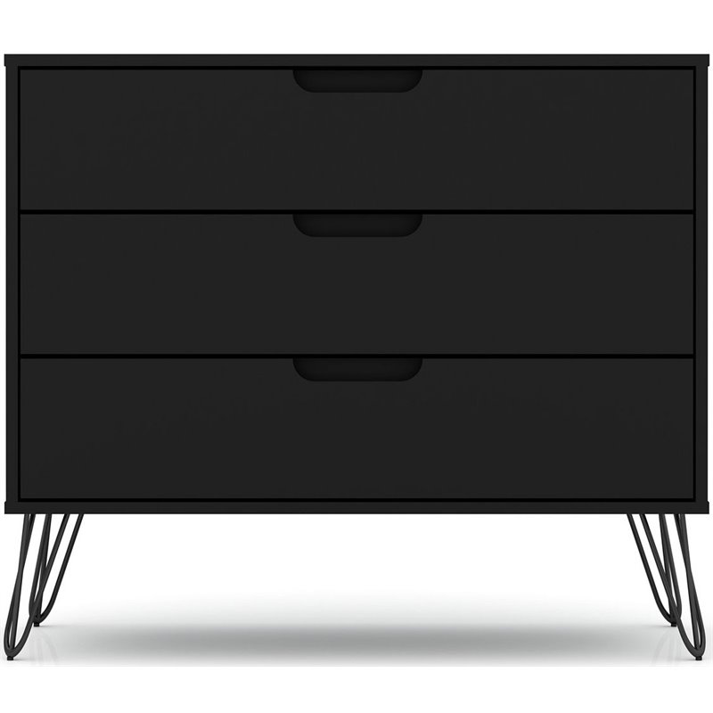 Pemberly Row 3-Drawer Mid-Century Wood Dresser with Metal Legs in Black