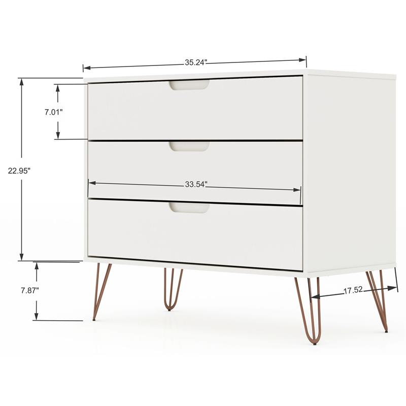 Pemberly Row 3-Drawer Mid-Century Wood Dresser with Metal Legs in White