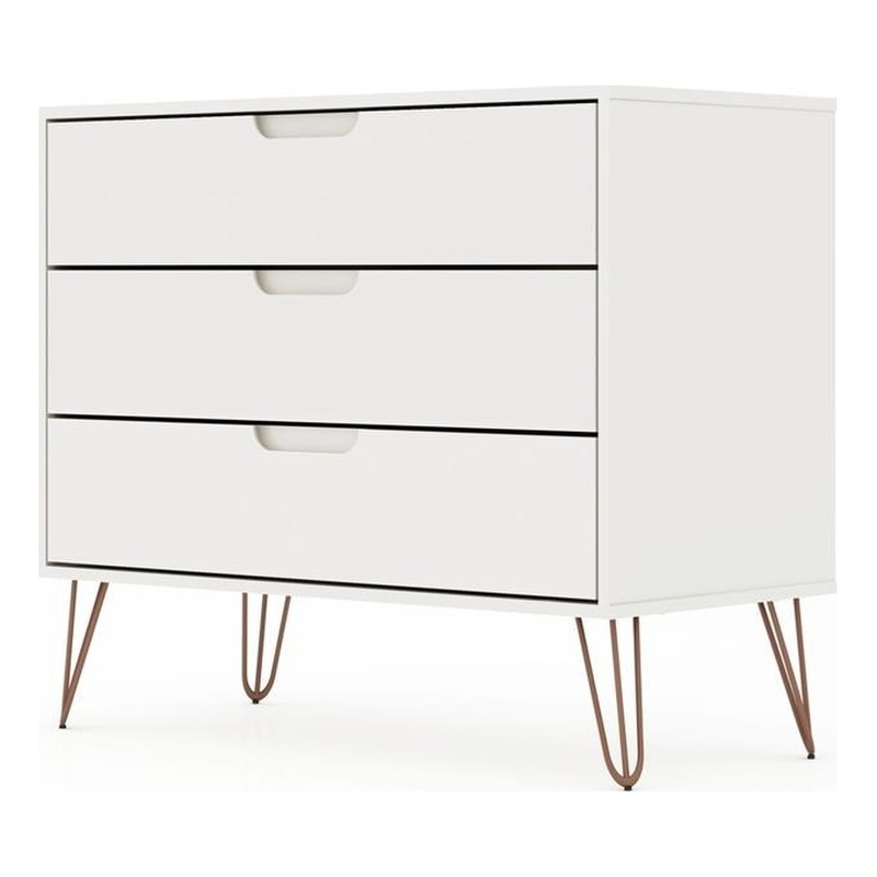 Pemberly Row 3-Drawer Mid-Century Wood Dresser with Metal Legs in White