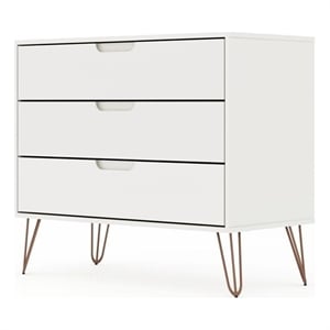 Pemberly Row 3-Drawer Mid-Century Wood Dresser with Metal Legs in White