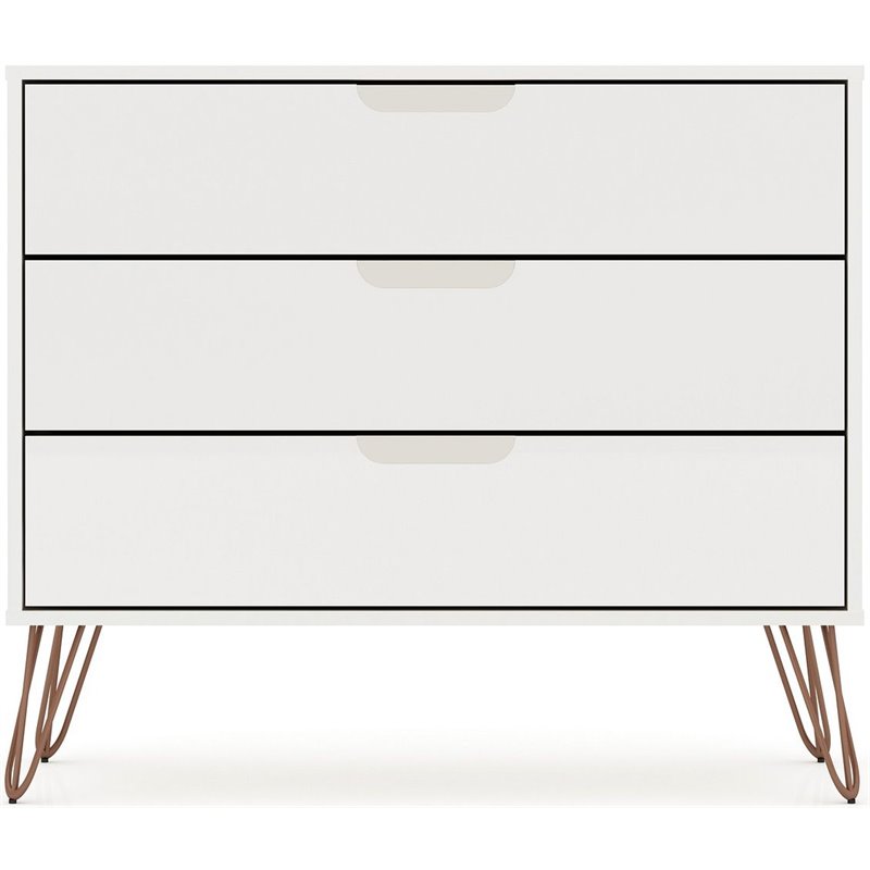 Pemberly Row 3-Drawer Mid-Century Wood Dresser with Metal Legs in White