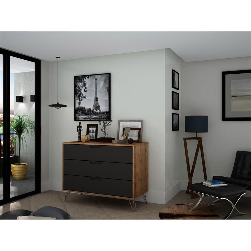 Pemberly Row 3-Drawer Mid-Century Wood Dresser in Textured Gray/Natural