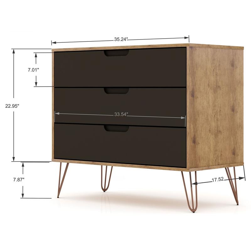 Pemberly Row 3-Drawer Mid-Century Wood Dresser in Textured Gray/Natural