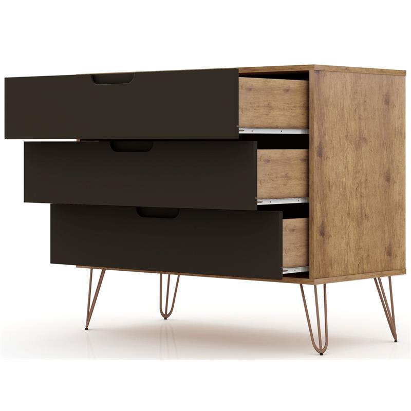Pemberly Row 3-Drawer Mid-Century Wood Dresser in Textured Gray/Natural