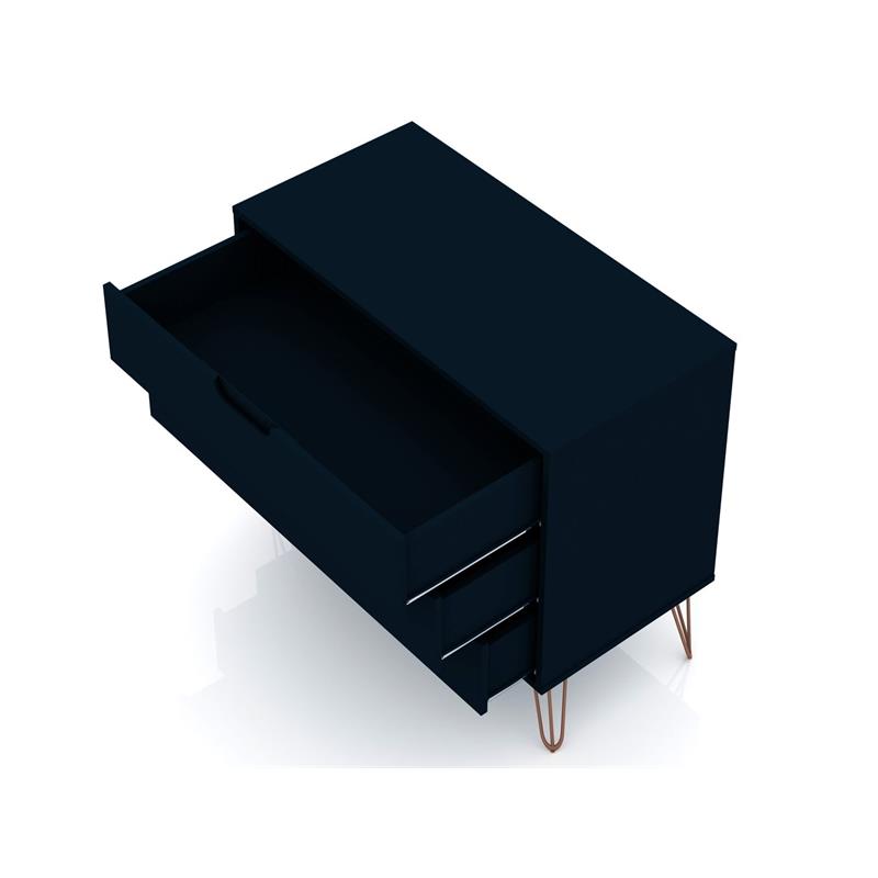 Pemberly Row 3-Drawer Mid-Century Wood Dresser in Tatiana Midnight Blue
