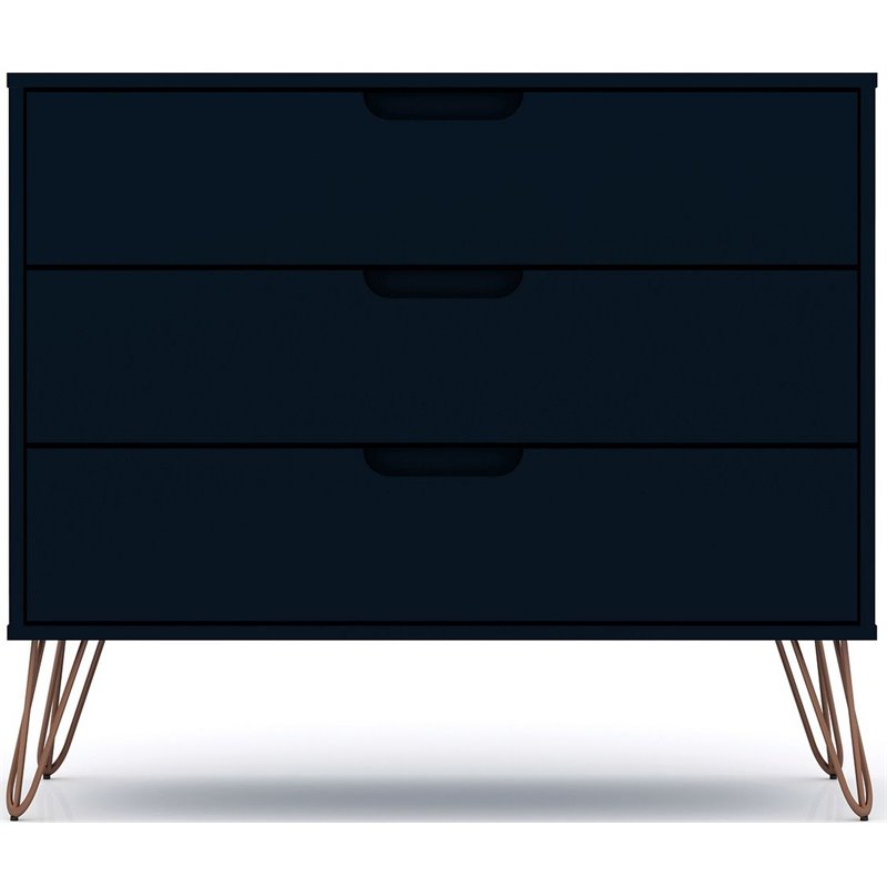 Pemberly Row 3-Drawer Mid-Century Wood Dresser in Tatiana Midnight Blue