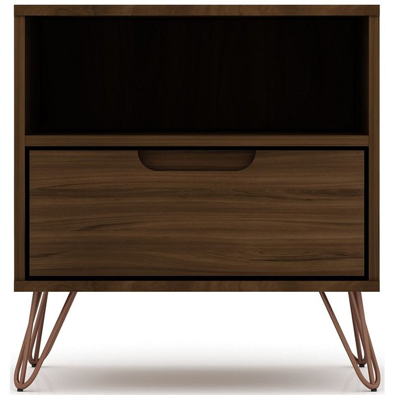 Pemberly Row 1-Drawer Mid-Century Engineered Wood Nightstand in Brown