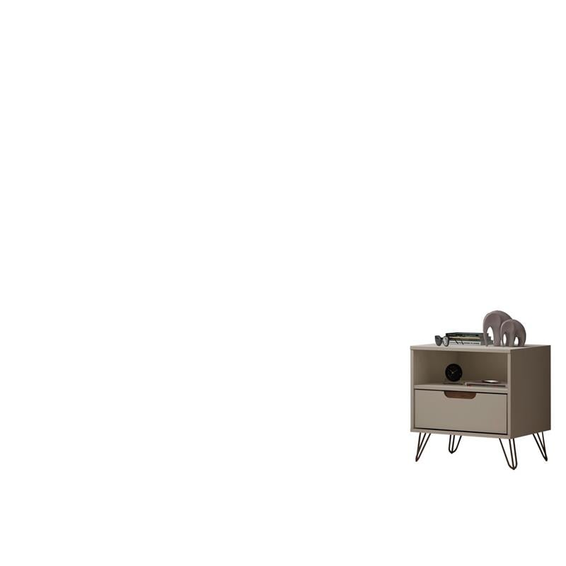 Pemberly Row 1-Drawer Mid-Century Engineered Wood Nightstand in Off White