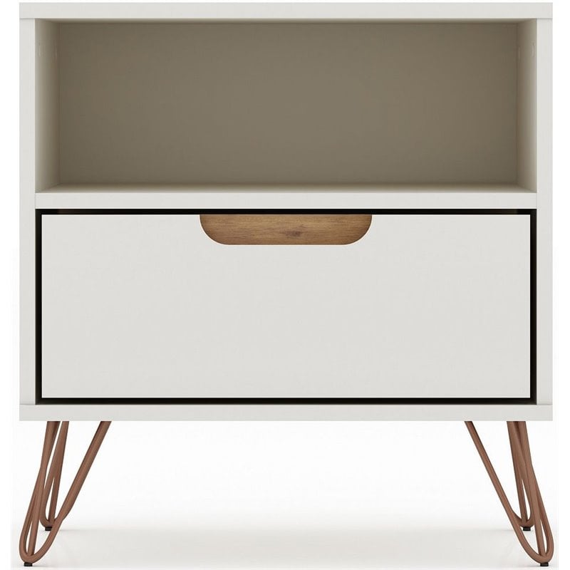 Pemberly Row 1-Drawer Mid-Century Engineered Wood Nightstand in Off White