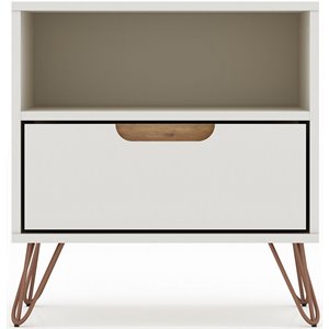 Pemberly Row Mid-Century Modern Wood Nightstand in Off White & Nature