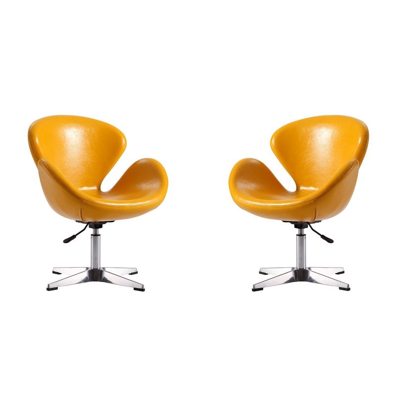 Pemberly Row Faux Leather Accent Chair with 4 Spider Legs in Yellow (Set of 2)