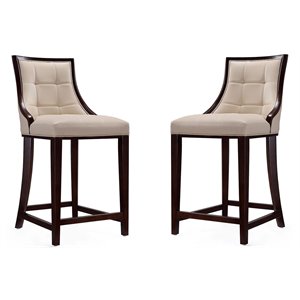 Pemberly Row 26&quot Contemporary Faux Leather Height Barstool in Cream (Set of 2)