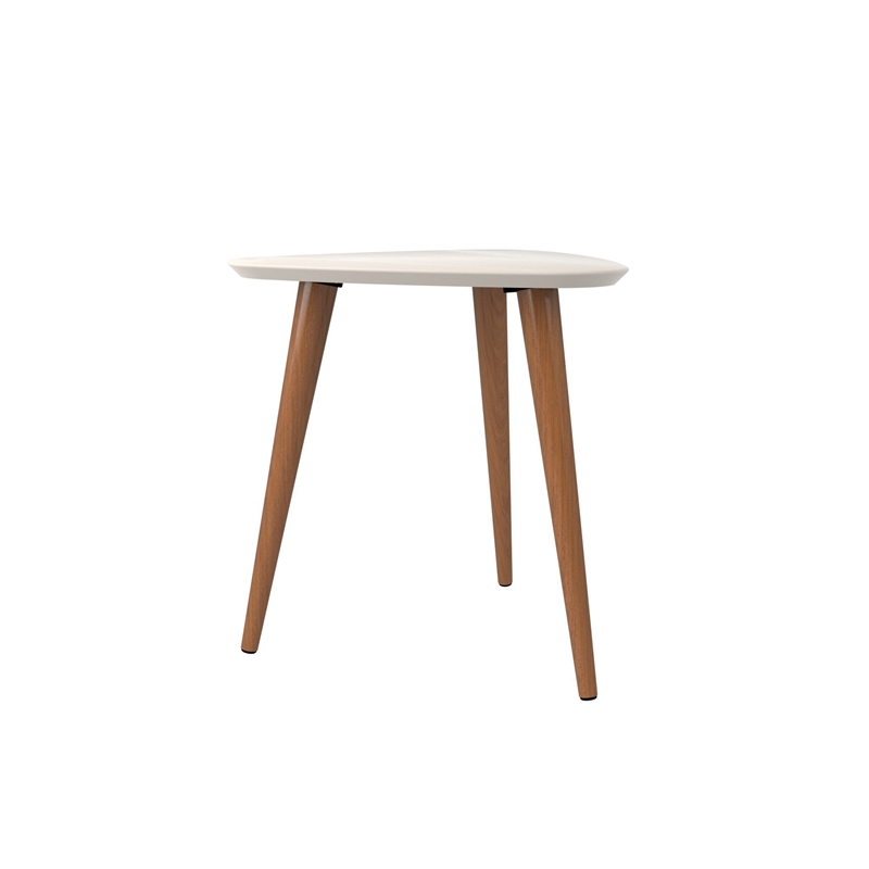 Pemberly Row Contemporary Solid Wood End Table in White Gloss/Brown